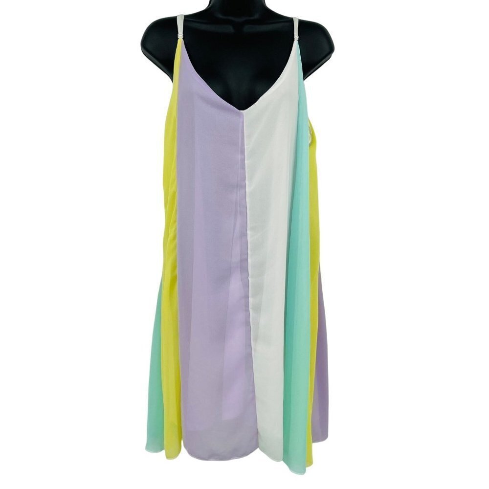 New Pastel Chiffon Mini Dress Womens Plus Size XXL Cute Summer Stripe